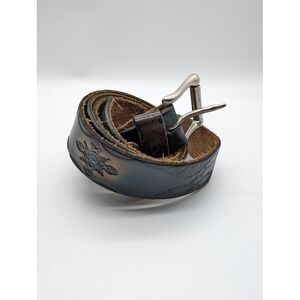 Raw Hyd Leather Belt Men's Size 46 Embossed Floral Western Made USA Cowboy Rodeo